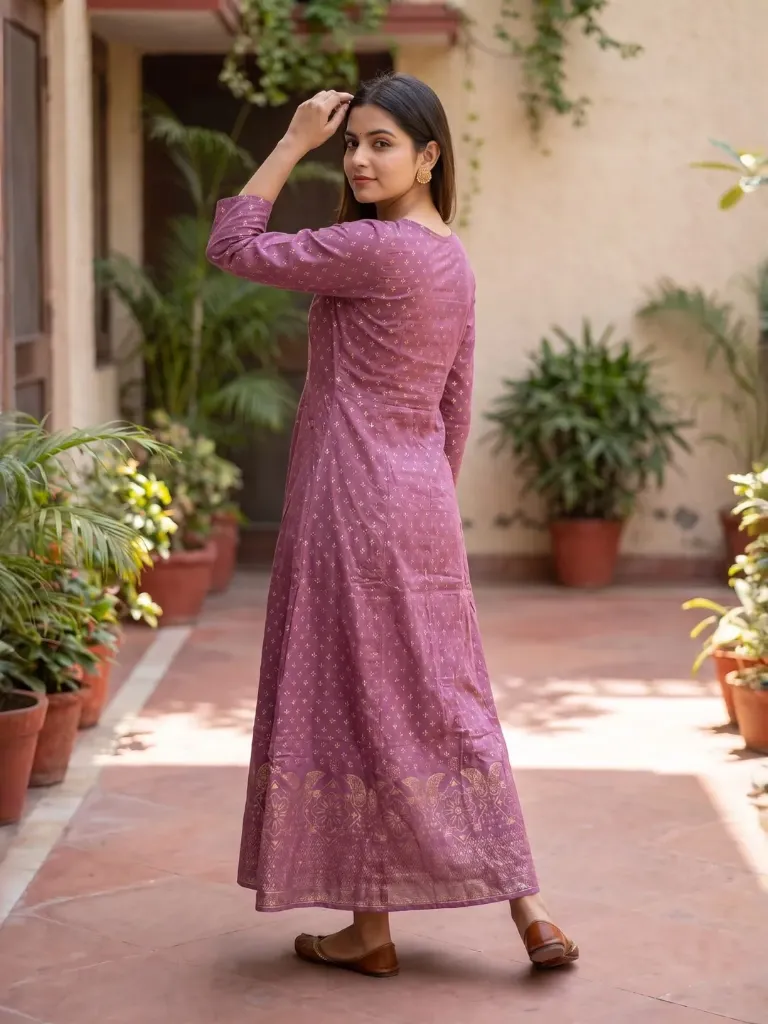 Purple Cotton one piece floor length gown