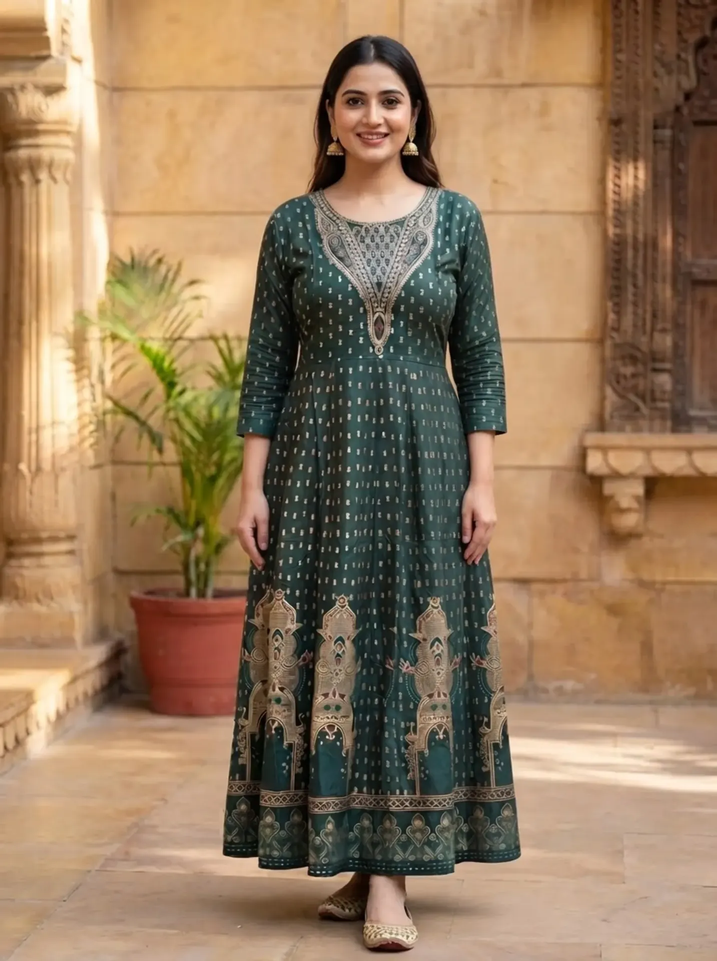 Green Cotton one piece floor length gown