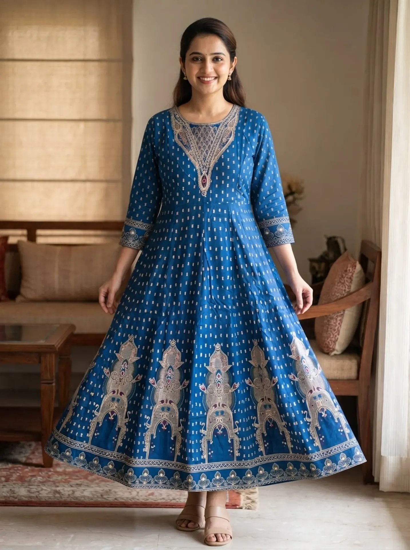Royal Blue Cotton one piece floor length gown