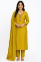 Mustard Party wear Embroidered 3 Piece Straight Suit