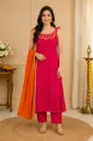 Magenta cotton 3 Piece Straight Suit set