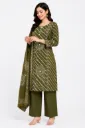 Green Bandhni print cotton 3 piece Suit set