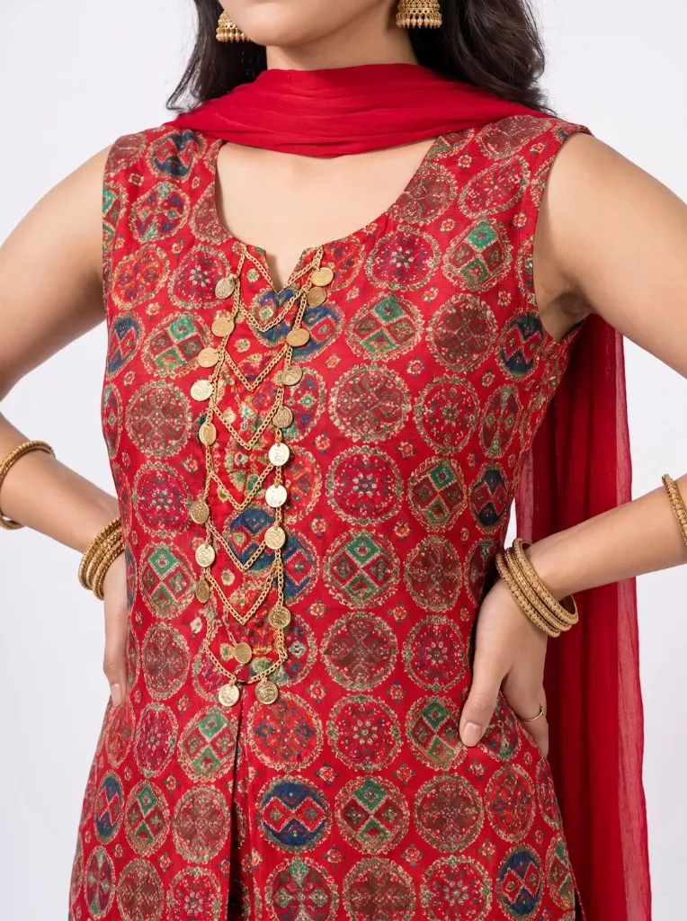 Red Printed Patiala Salwar Suit