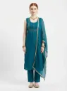 Embellished Teal Straight Kurta Set