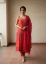Pink Self Print 3 Piece Straight Suit