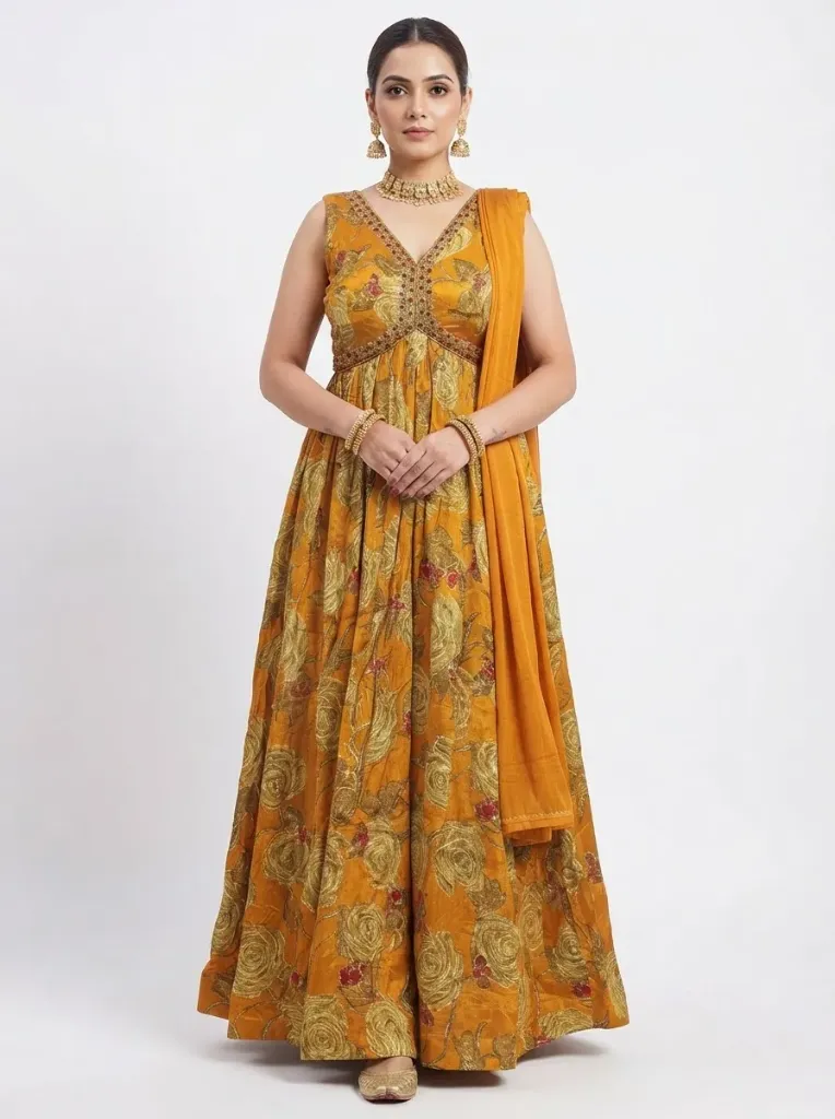 Mustard Yellow Floor lenghth Anarkali