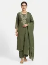 Olive Green embroidered 3 Piece Straight suit