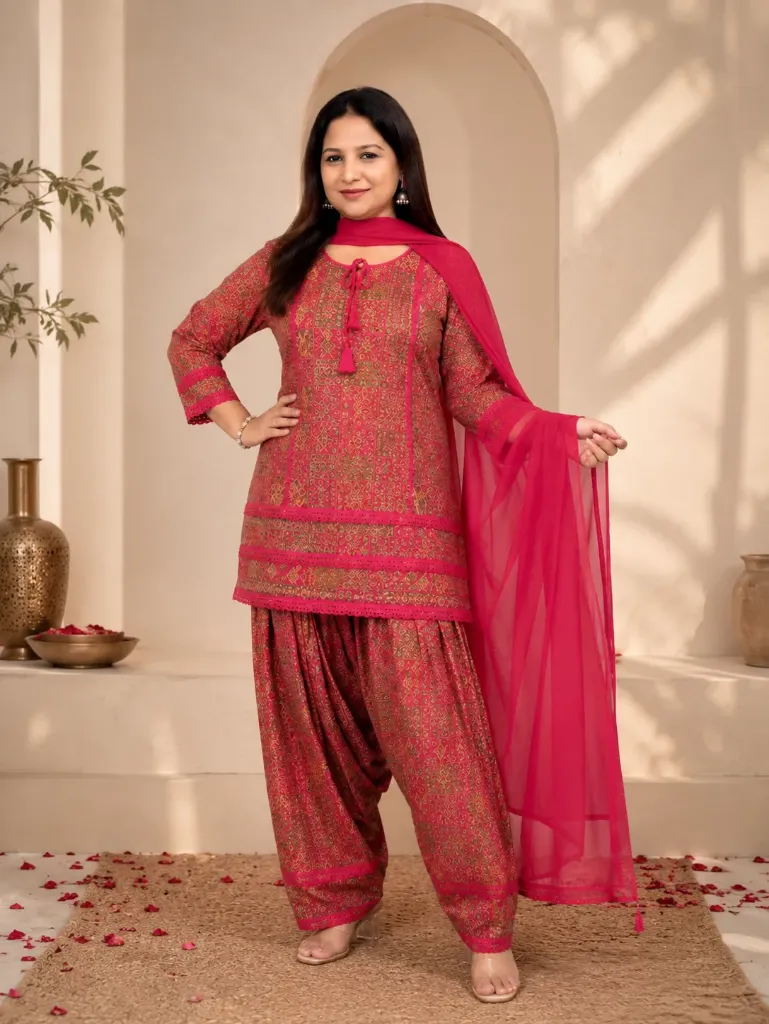 Rani pink printed Farshi Suit